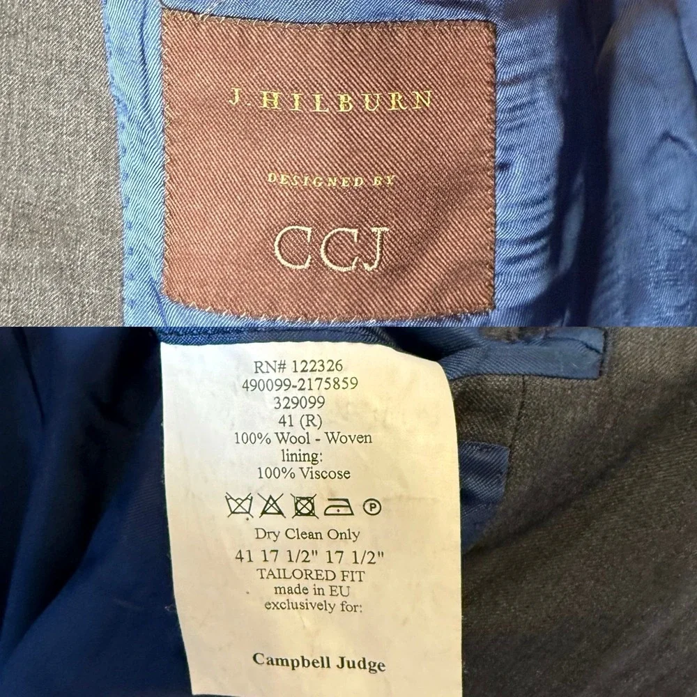 J. Hilburn Men's‎ Wool Two-Button Blazer Sport Coat Gray size 41R